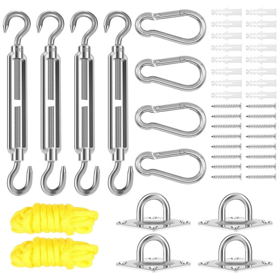 Sutowe Shade Sail Hardware Kit Stainless Steel Awning Attachment Set Rust Resistant Shade Sail Fixing Accessories with Adjustable Hooks for Outdoor Patio Garden
