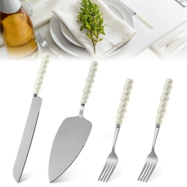 Xiyztok 4PCS Cake Knife and Server Set Stainless Steel Cake Cutting Easy to Use Pizza Cutting Kit with Ceramic Handle for Picnic