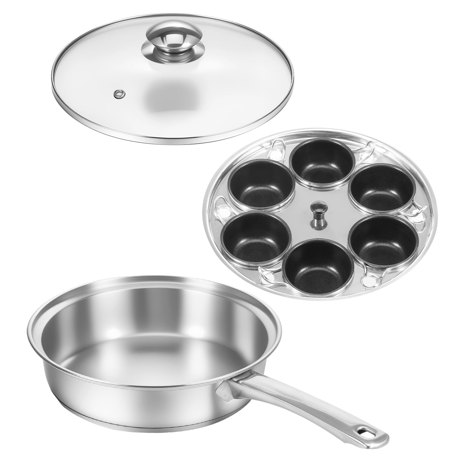 Sutowe Stainless Steel Egg Poacher Pan Uniform Heating Poached Egg Cooker Thermal Insulation Poached Maker Pan with 6 Small Cup for Home