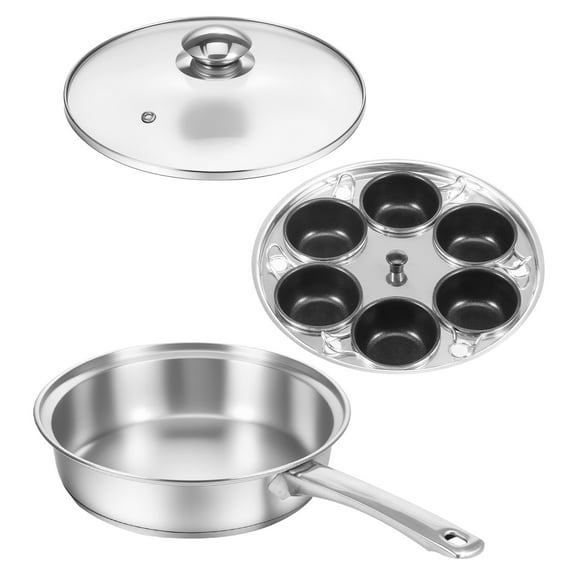 Sutowe Stainless Steel Egg Poacher Pan Uniform Heating Poached Egg Cooker Thermal Insulation Poached Maker Pan with 6 Small Cup for Home