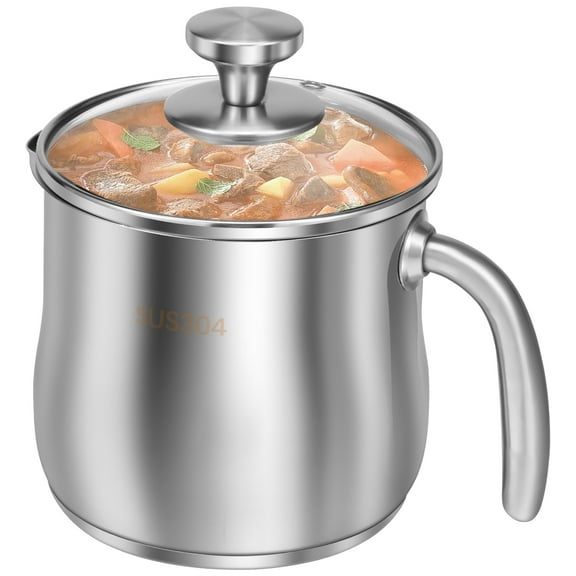 Sutowe Stainless Steel Pot with Pour Spout and Glass Lid 2000 ML Saucepan with Slag Separating Hole for Small Family Apartment Living
