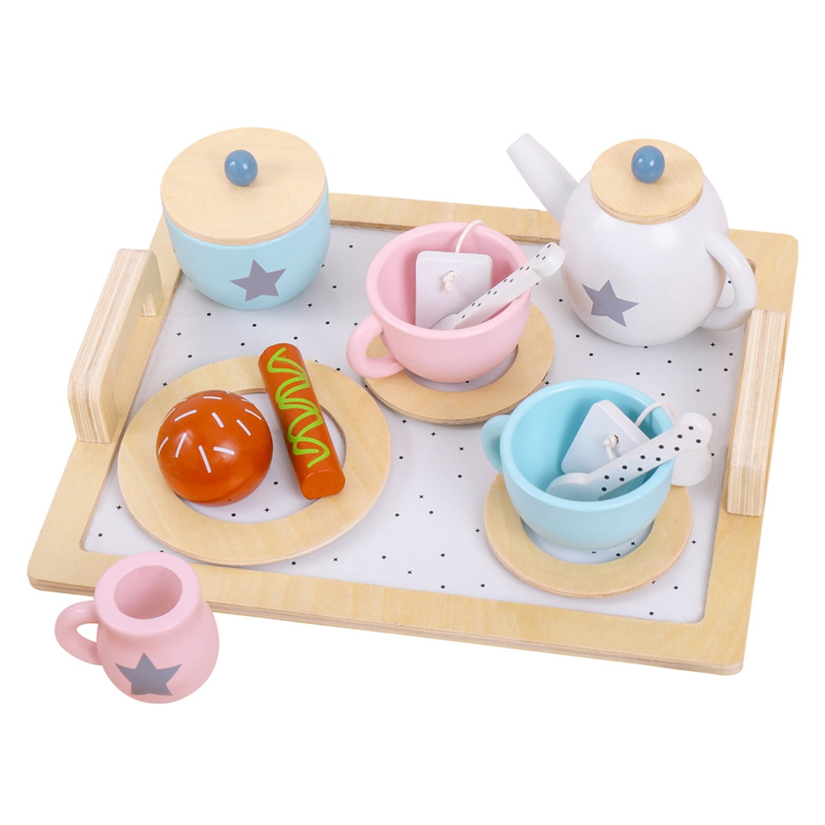 Sutowe Tea Party Set Roles Play Wooden Simulation Teacup Toy Parent