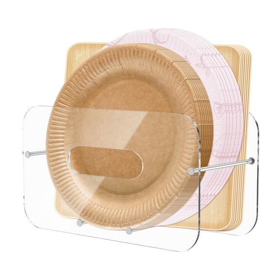 Sutowe Transparent Acrylic Paper Plate Dispenser for Cabinet Countertop Large Capacity Foam Plate Holder Dispenser for 7 To 12 Inch Round/Square Plates