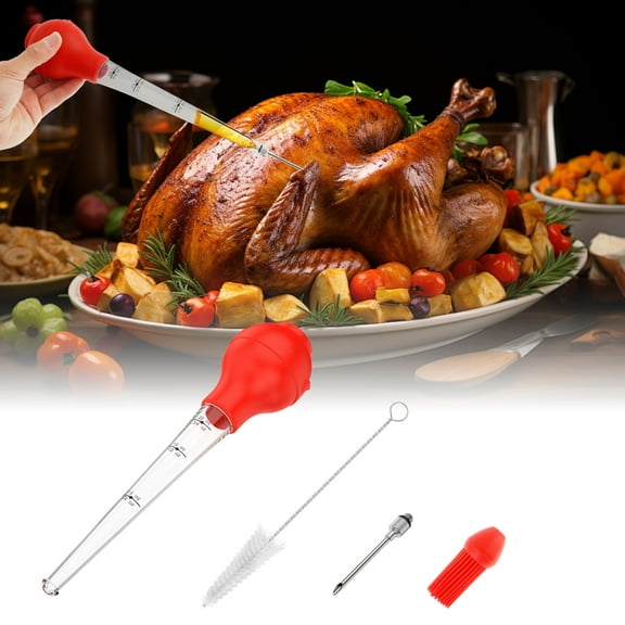 Sutowe Turkey Baster for Cooking Efficient Turkey Baster Syringe with Cleaning Brush Injector Needle Basting Brush Multifunctional Meat Baster for Kitchen BBQ Grill Baking