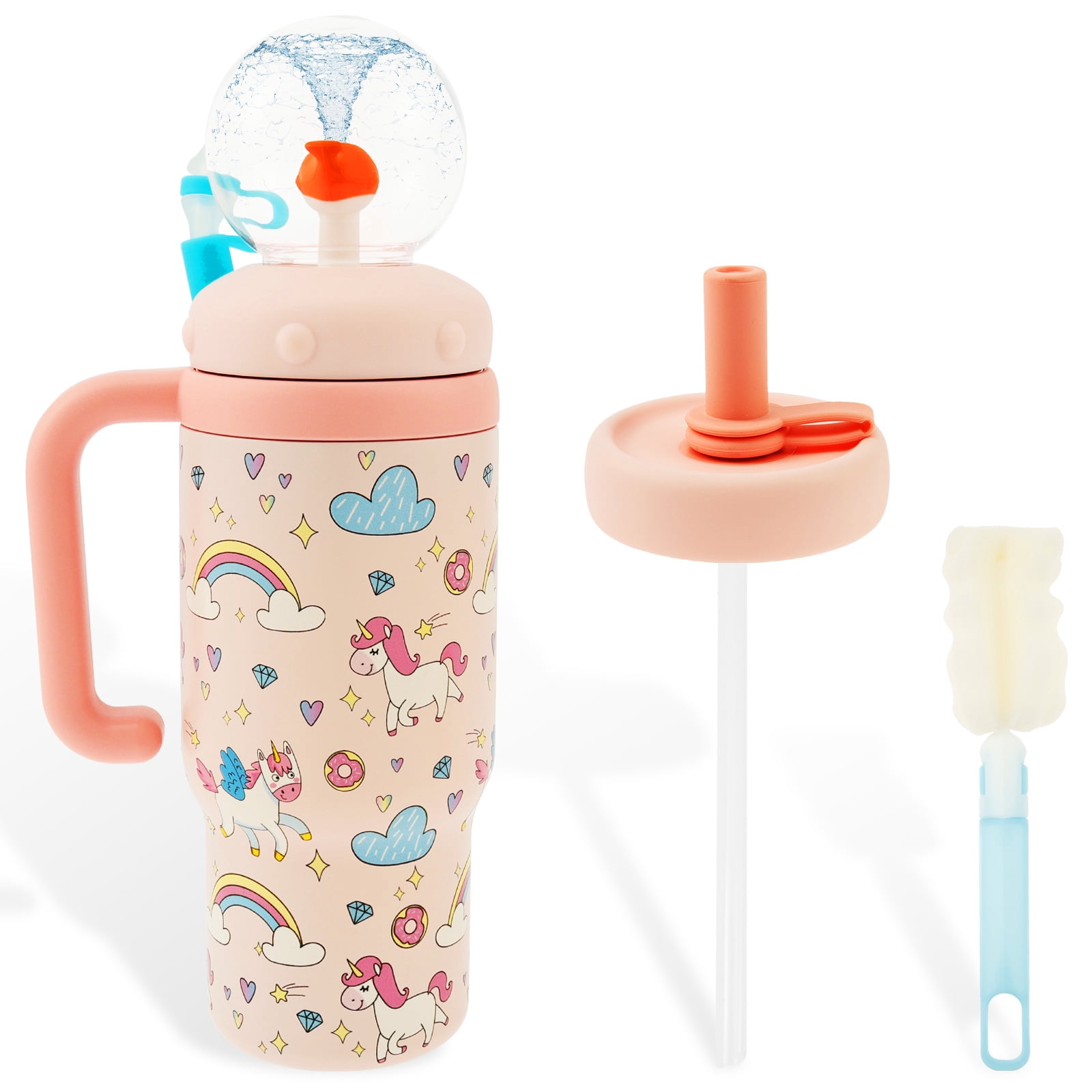 Sutowe Whale Fountain Tumbler Leakproof Whale Fountain Cup with Handle Lid and Straw Cute Toddler Water Bottle for Children Teen Adult