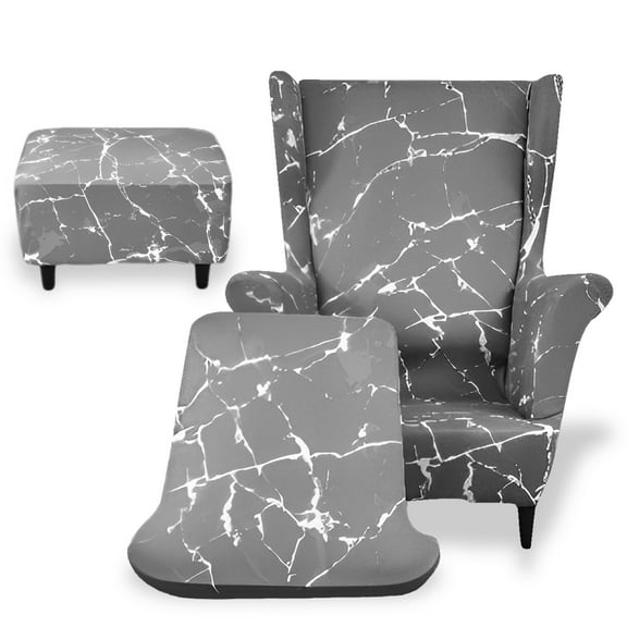 Tcwhniev Wingback Chair Slipcover with Cushion Cover and Ottoman Cover Stretch Wingback Chair Sofa Slipcover for Living Room Bedroom Machine Washable