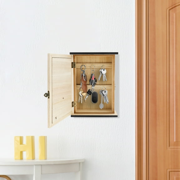 Tcwhniev Wooden Key Box Decorative Wall Mount Wooden Key Holder with 6 Hooks Rustic Access Card Hanger Organizer for Home Entryway Hallway