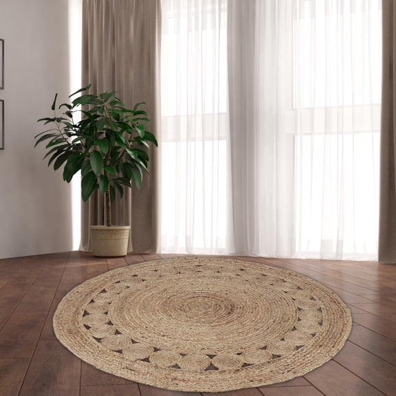 SutraRachna Artisanal Aura Rug, 4ft Round - Elemental Elegance | Natural Fiber | Handmade Boho Charm | Soft Bohemian Reversible | for Indoor Kitchen Bedroom, Living Room, Hallways, Entryways