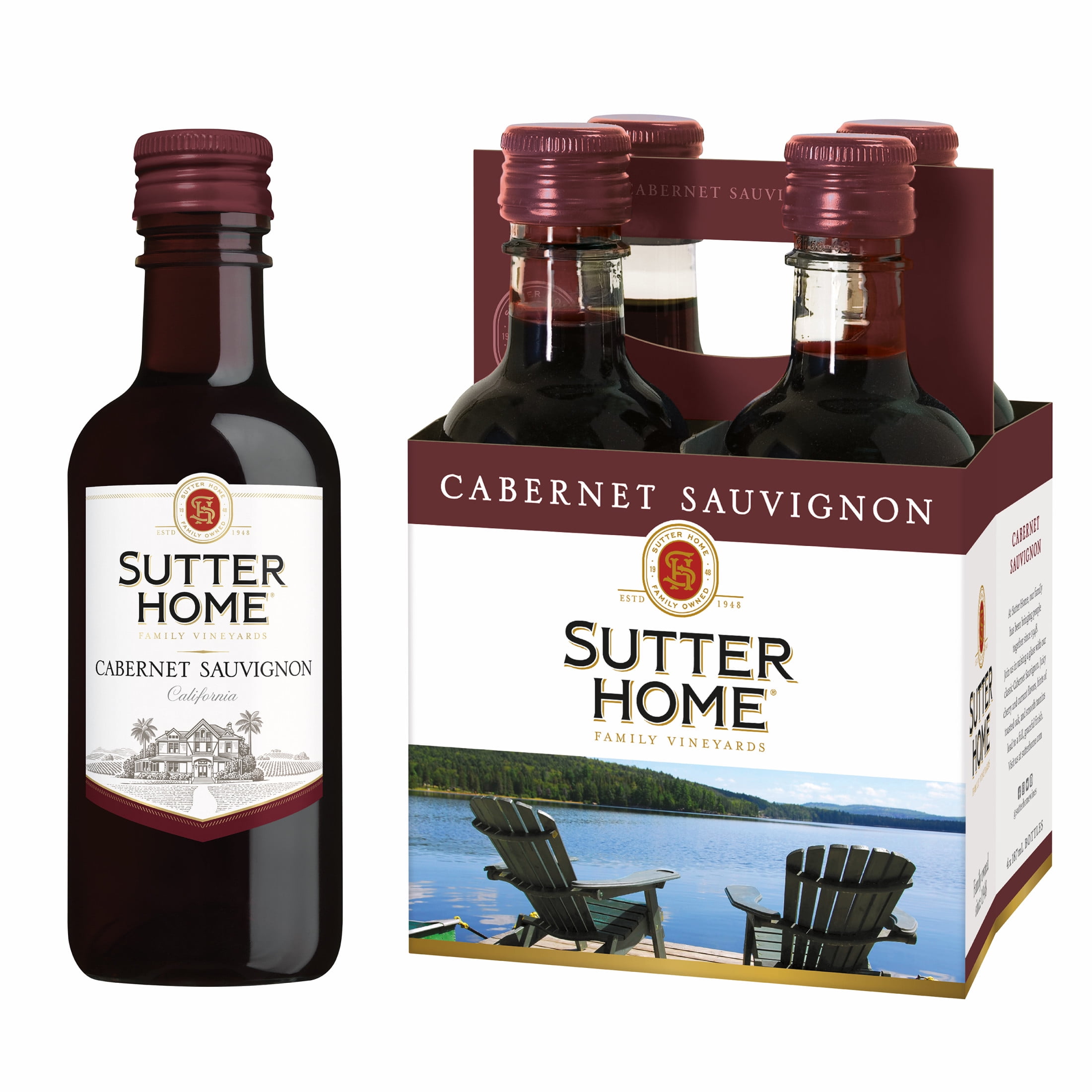 Sutter Home Cabernet Sauvignon California Red Wine, 4 Pack, 187 ml Plastic Bottles, 13.9% ABV