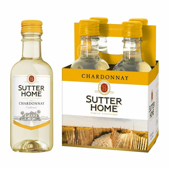 Sutter Home Chardonnay California White Wine, 4 Pack, 187 ml Glass Bottles, 13.5% ABV