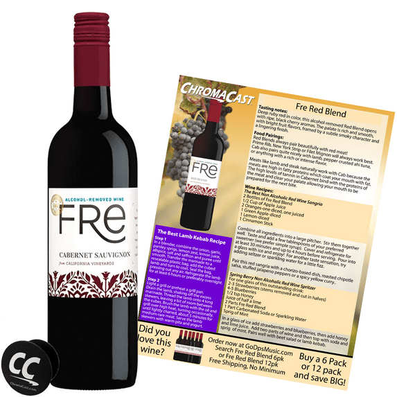 Sutter Home Fre Cabernet Non-Alcoholic Red Wine, Experience Bundle with ChromaCast Pop Socket, Seasonal Wine Pairings & Recipes, 12/750ML