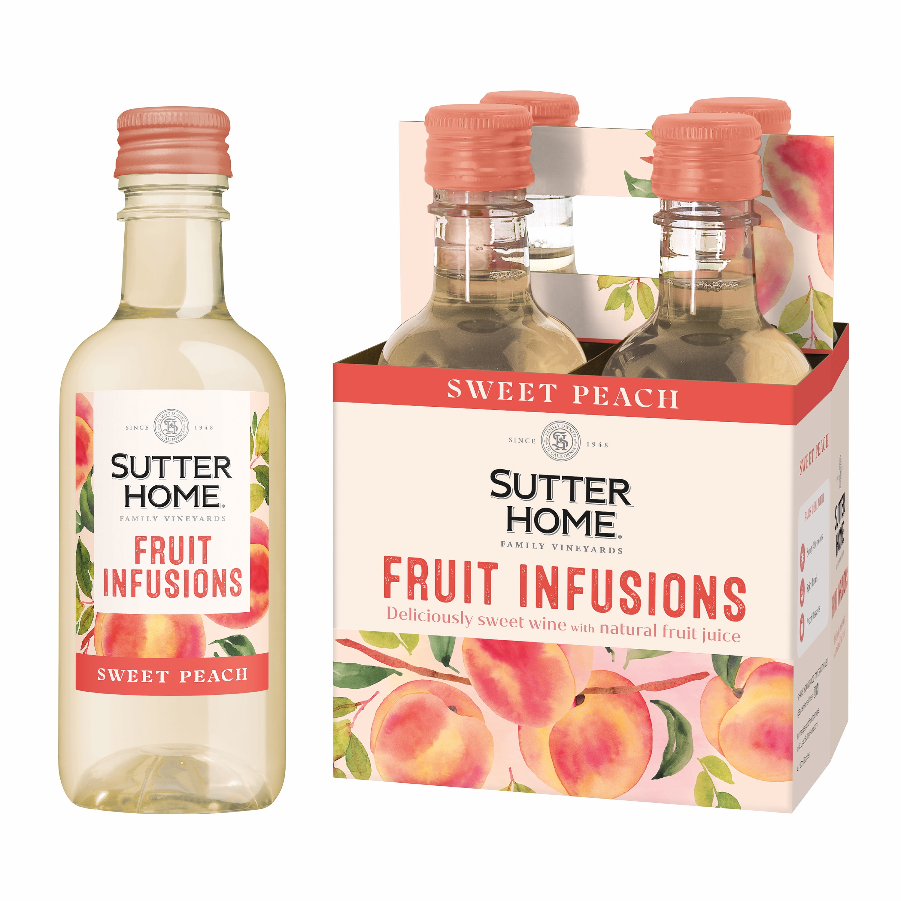 Sutter Home Fruit Infusions Sweet Peach California White Wine, 4 Pack
