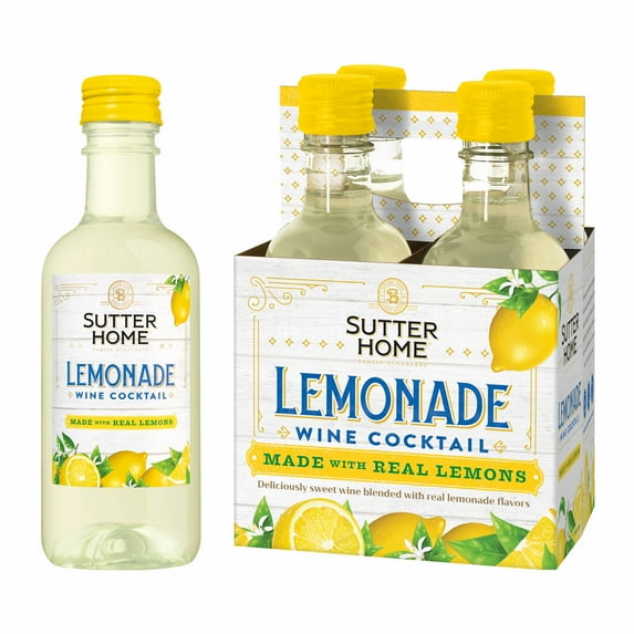 Sutter Home Lemonade California Wine Cocktail, 4 Pack, 187 ml Plastic Bottles, 7.5% ABV