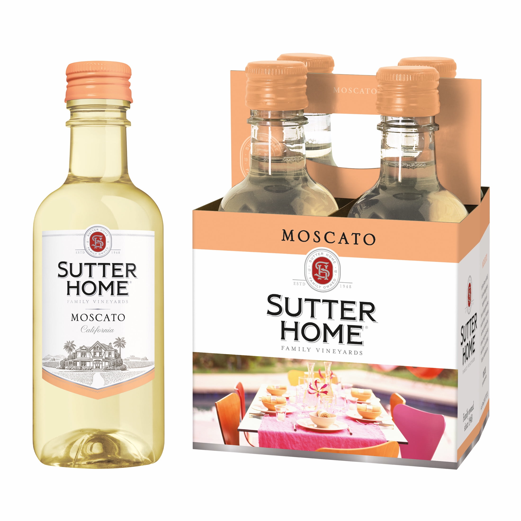 Sutter Home Moscato California White Wine, 4 Pack, 187 ml Plastic Bottles, 10% ABV