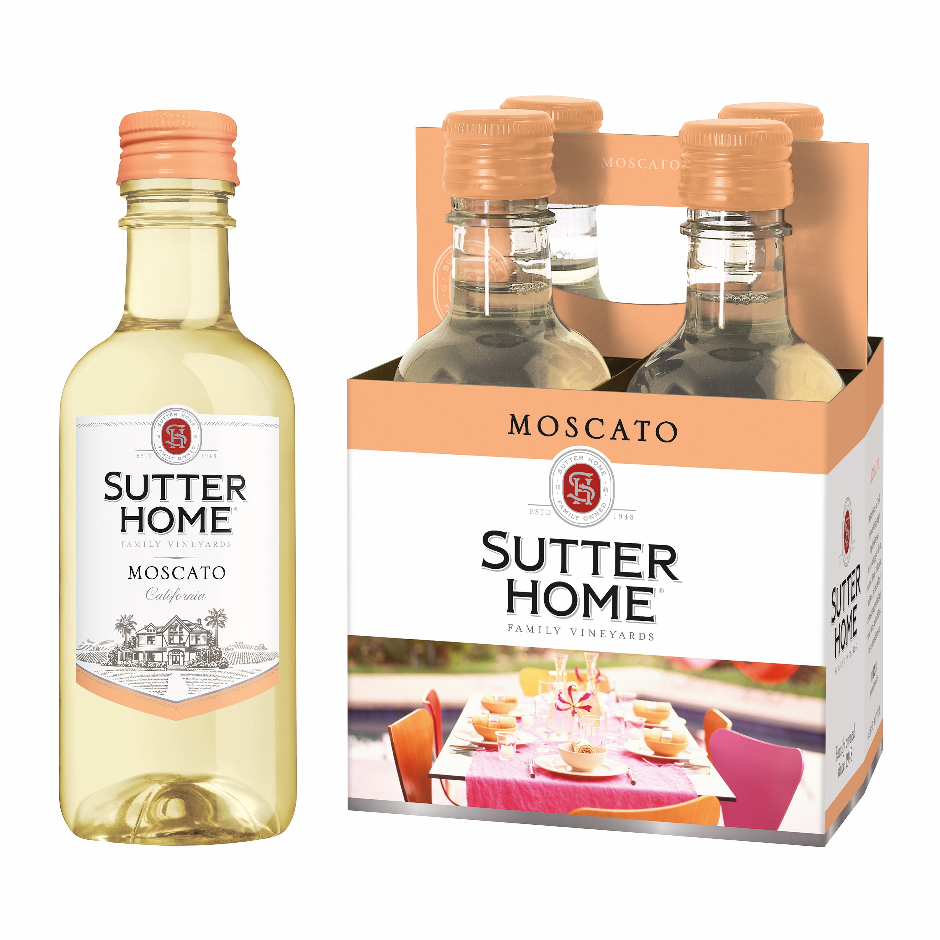 Sutter Home Moscato White Wine, 187mL Wine Bottles (4 Pack), 10.1 ABV