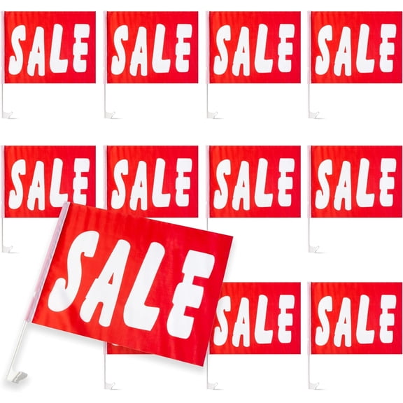 Sutter Signs Car Window Sale Flags for Dealerships, 12x16 Inch Red Sale Clip On Window Flags (Pack of 12)