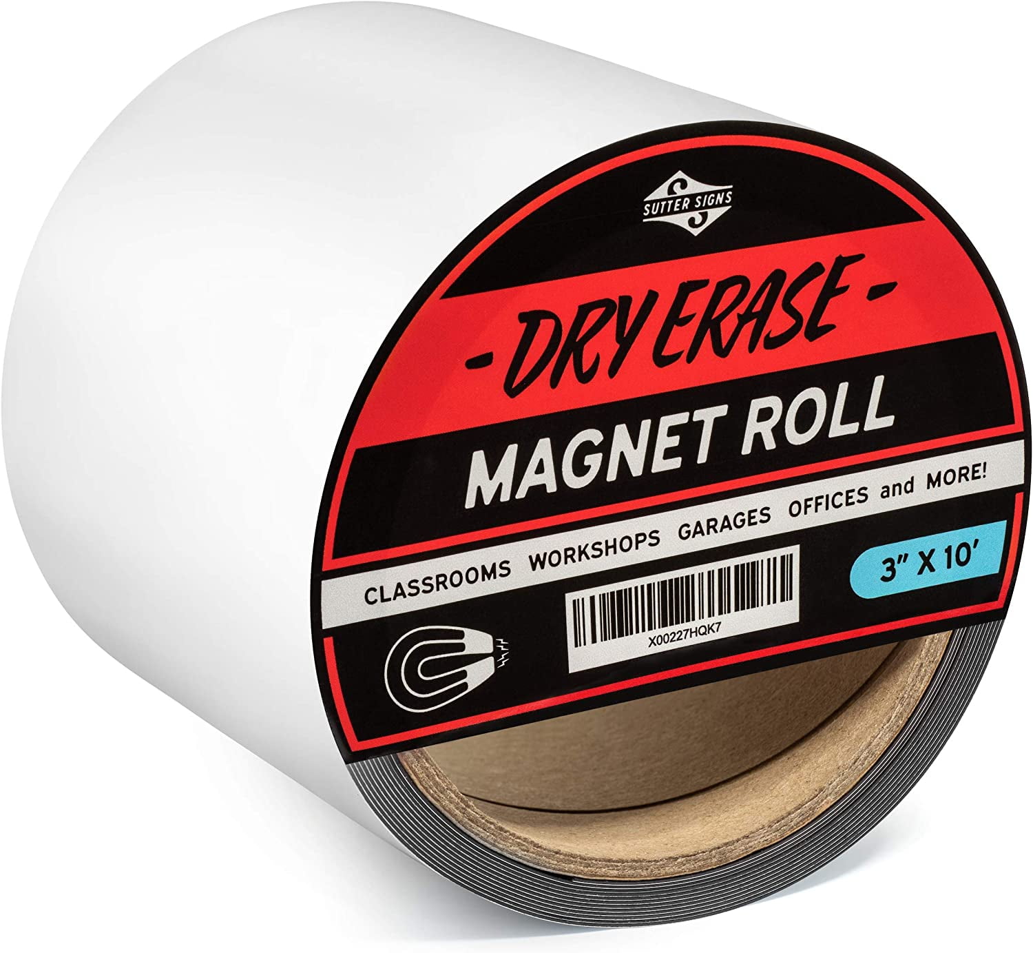 Dry Erase Magnetic Roll, Glossy White Write on/Wipe Off Magnet, 24