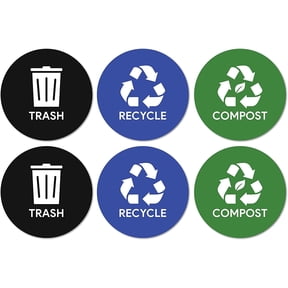 Sutter Signs Recycle, Trash, Compost Garbage Sticker Set for Offices, Businesses, & Events (2 Stickers of Each)