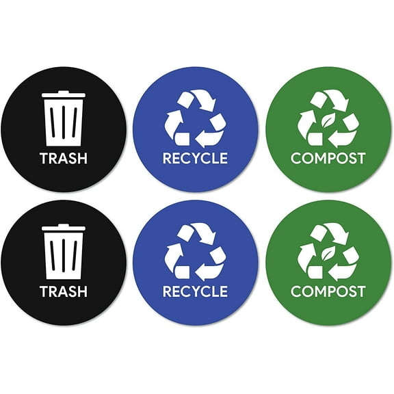 Sutter Signs Recycle, Trash, Compost Garbage Sticker Set for Offices, Businesses, & Events (2 Stickers of Each)