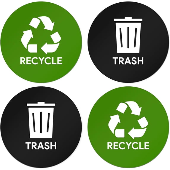 Sutter Signs Recycle & Trash Garbage Sticker Set for Offices, Businesses, & Events (2 stickers of each)