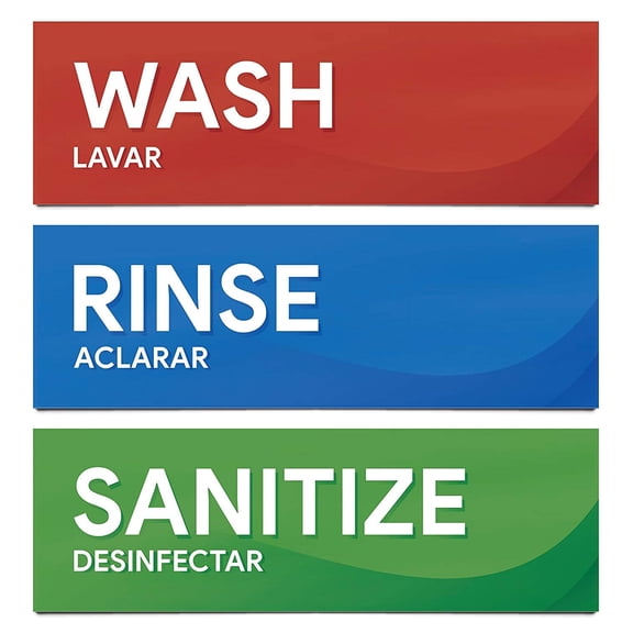 Sutter Signs Wash Rinse and Sanitize Sink Labels | Sticker Signs for Restaurants, Kitchens (Three 8 1/2" x 2 3/4" Stickers) Red Blue Green