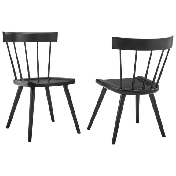 Modway Sutter Wood Dining Side Chair Set of 2 in Black