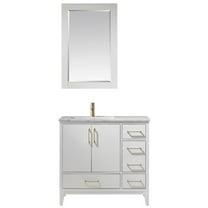 Sutton 36" Carrara White Marble Countertop Single Vanity w/Mirror White