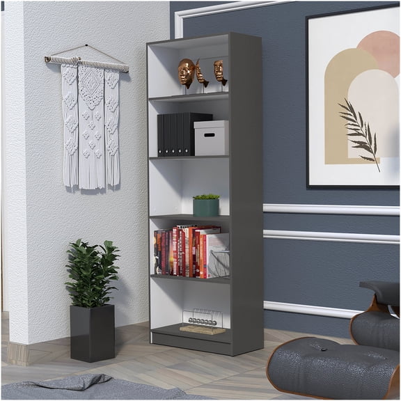 Sutton 4-Shelf Bookcase with Open Storage, Freestanding Modern Organizer Shelf Unit