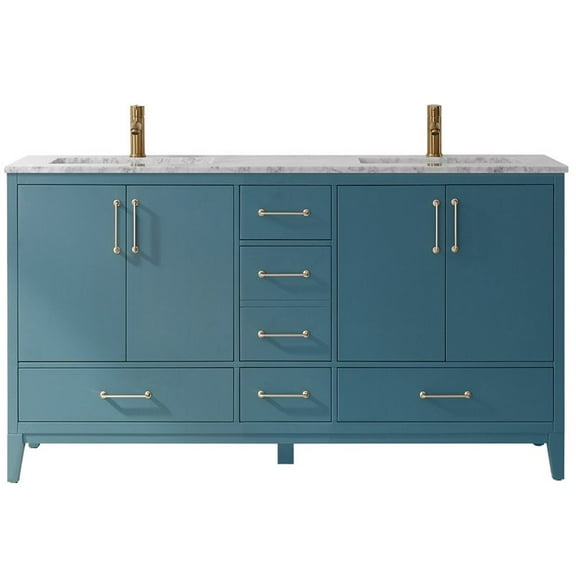 Sutton 60" Carrara White Marble Countertop Double Vanity w/o Mirror Royal Green