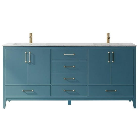 Sutton 72" Carrara White Marble Countertop Double Vanity w/o Mirror Royal Green