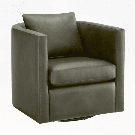 Sutton Fern Green Faux Leather 1-Piece Swivel Barrel Chair with Solid Wood Frame and Non-Slip Pads