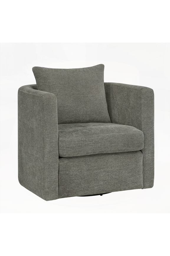 Sutton Grey Swivel Barrel Chair - 1-Piece with Solid Wood Frame and Non-Slip Pads