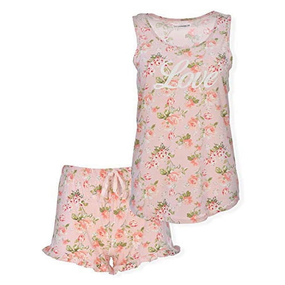 Sutton Industries - Sag Harbor Women's Floral Sleepwear Set - Soft Nightdress Spandex Short Sleeve Nightgown - Shorts Pajama Set - Adjustable self-tie Waist (Medium) Pink