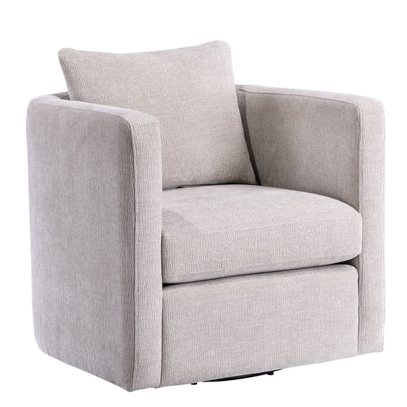 Sutton Linen Swivel Barrel Chair in Beige Fabric, 360 Swivel Base, Reversible Cushions for Living Room, Office