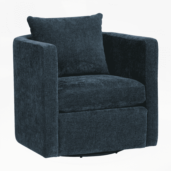 Sutton Navy Blue Swivel Barrel Chair - 1-Piece with Solid Wood Frame and Non-Slip Pads