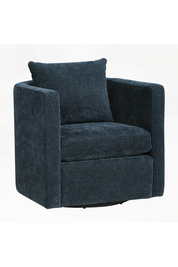 Sutton Navy Blue Swivel Barrel Chair - 1-Piece with Solid Wood Frame and Non-Slip Pads