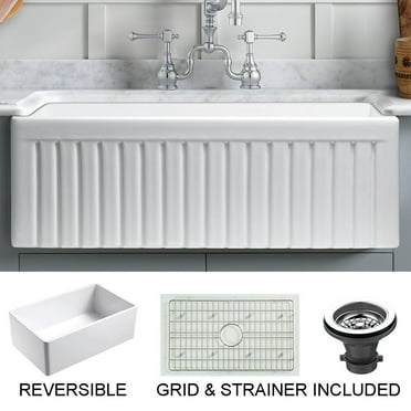 Sutton Place Farmhouse Fireclay 24" Kitchen Sink with Grid and Strainer in White
