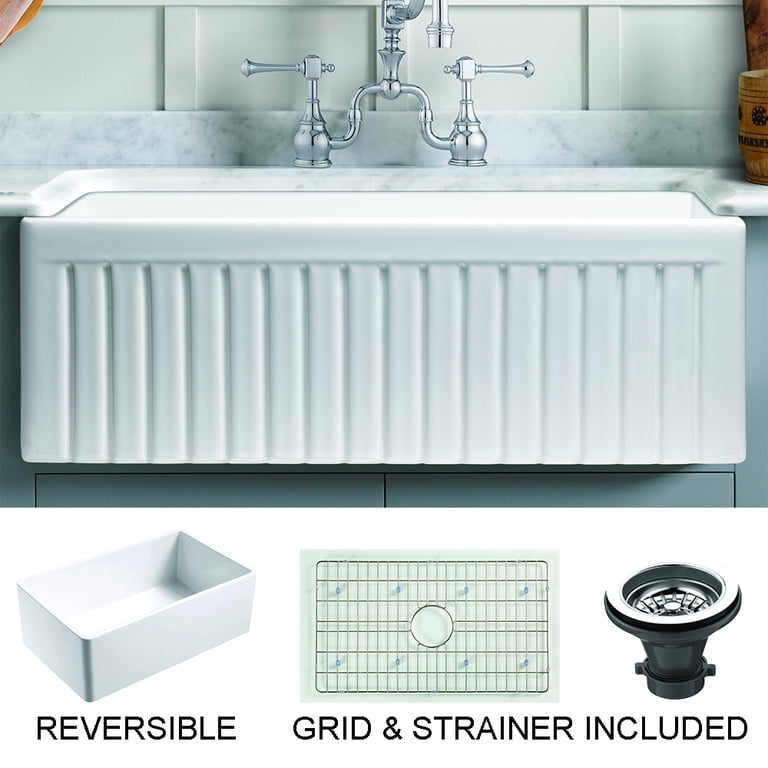 Sutton Place Farmhouse Fireclay 27 in. Single Bowl Kitchen Sink with Grid with Grid and Strainer Sutton Place Farmhouse Fireclay 27 in. Single Bowl Kitchen Sink with Grid with Grid and Strainer