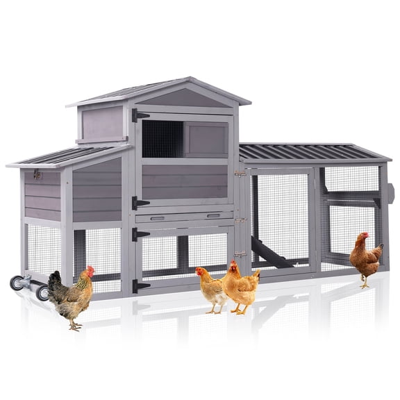 Suumerpety 80" Chicken Coop with Wheels & Run for 4-6 Chickens, Weatherproof Chicken House for Outdoor with Nesting Box, Gray