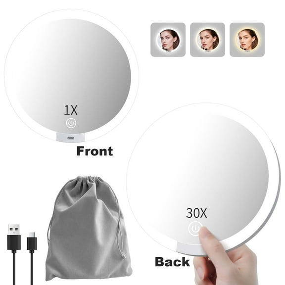Suupvaor 30X Magnifying Mirror with Light, Travel Magnifying Mirror, 1X/30X Vanity Mirror with Light, Adjustable lighting Travel Makeup Mirror, Touch Switch Light up Mirror for Plucking Eyebrows
