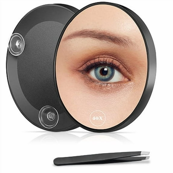Suupvaor 40X magnifying mirror, 4.5 inch round compact travel mirror with suction cup and tweezers