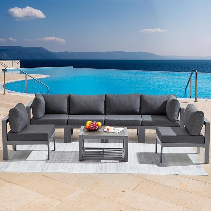 Suvivityse 7-Pcs Aluminum Patio Furniture Set Adjustable Corner Sofa ...