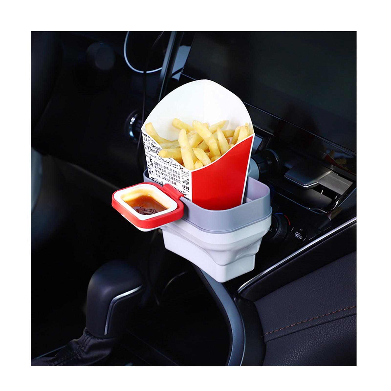Car Vent French Fry & Sauce Holder – 2-in-1 Dip Clip For AC Vent, Universal Fit (Gray & White)