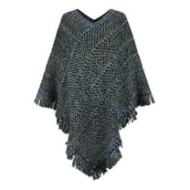 Suxmy Shawl Wraps for Women,Ponchos Womens Autumn And Winter Contrast Stripe Ethnic Style Tassel Pullover Cape Shawl Women's Scarves & Wraps Dark Gray