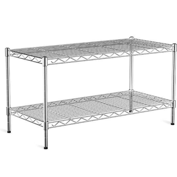 Suxzioec Storage racks,2 Tier Shelving Unit, Metal Storage Shelves, 400 lbs Capacity per Shelf, 1200 lbs Total, Durable Heavy Duty Shelf, 35.8"L x 17.7"W x 19.6"H, Chrome
