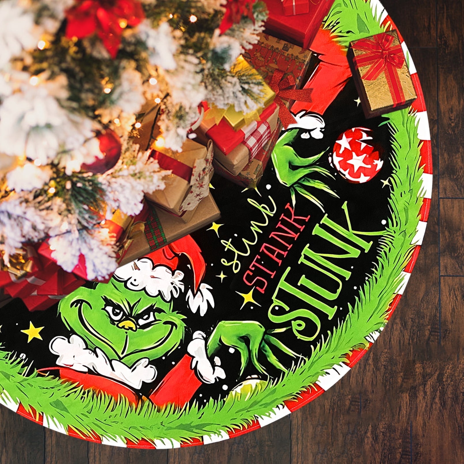 Suyeah 48 Inch Christmas Tree Skirt, Soft and Funny Trimmed Christmas Tree Collar Farmhouse Xmas Holiday Decoration