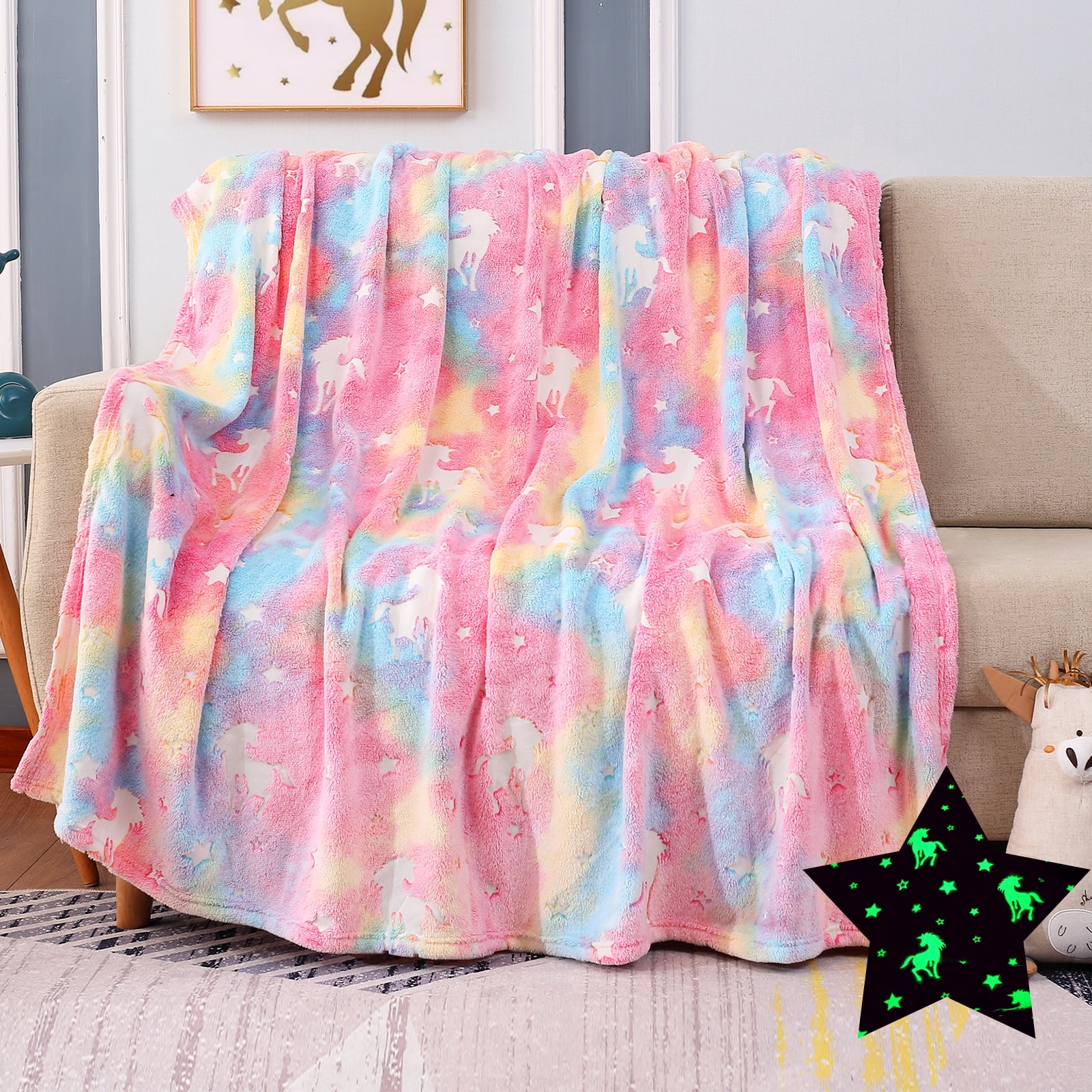 Glüh-in-der-Dunkelheit-Decke – Flauschige Regenbogen-Einhorn-Kuscheldecke Für Kinder