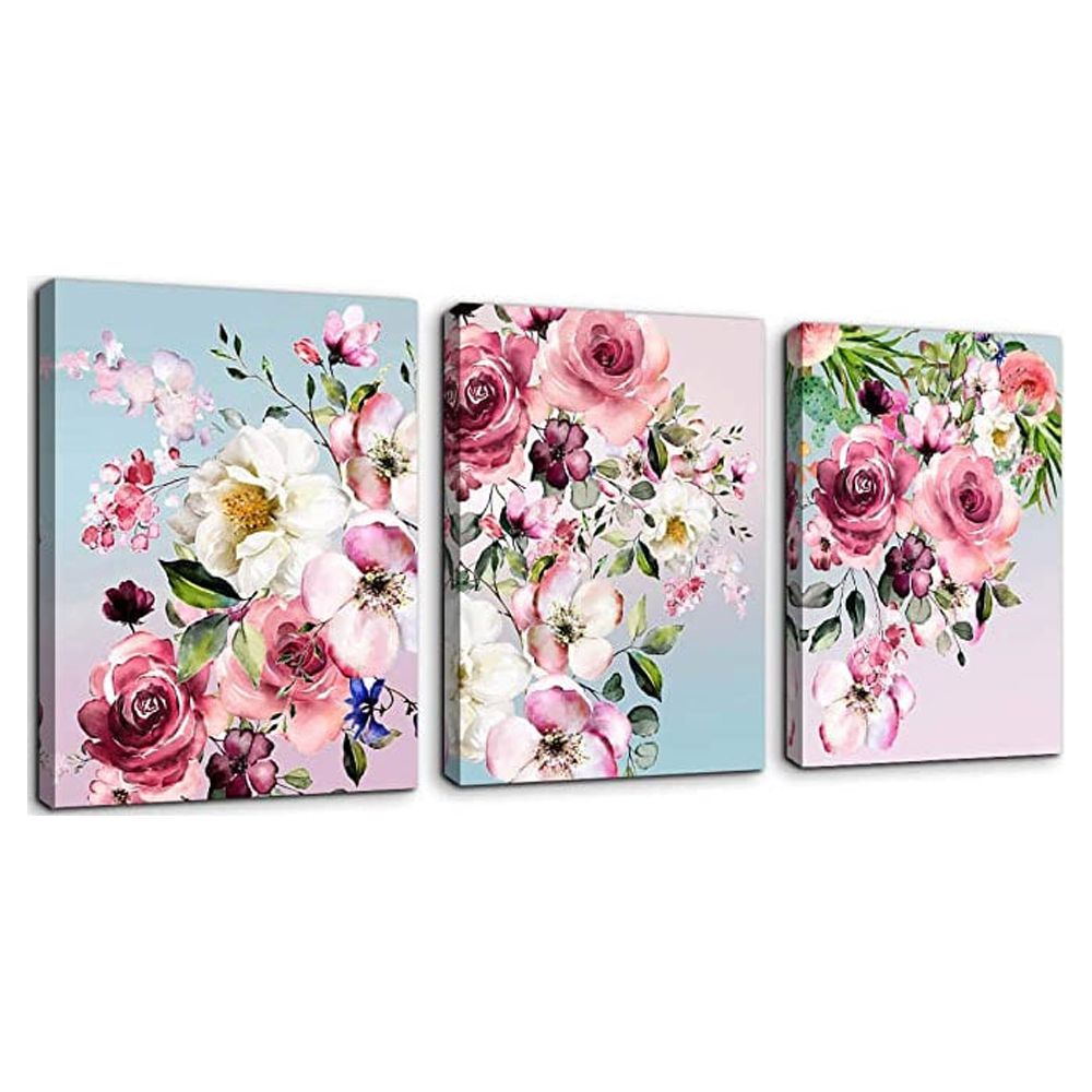 Pink Flowers Floral Painting art on 10x10 Canvas