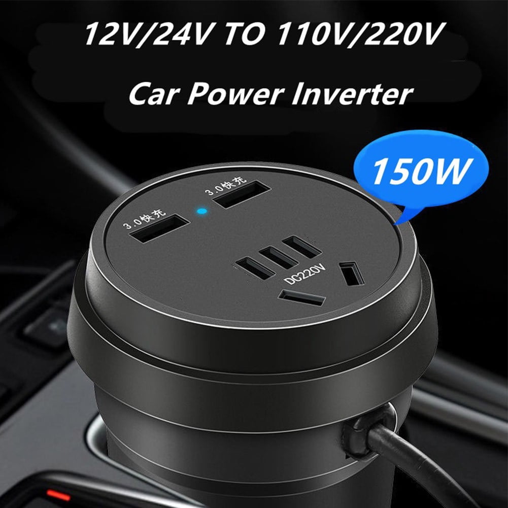 Suyin Car Power Inverter DC 12V/24V TO 110V/220V DC Car Inverter Cup Holder Charger