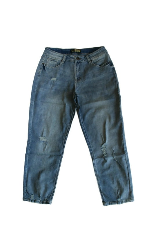 Medium Wash Distressed Mid Rise Crop Boyfriend Jean Junior Womens' Size 10